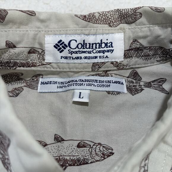 Vintage Columbia Button Down Shirt Mens Large Fly Fishing Lures All Over Print - Picture 4 of 8